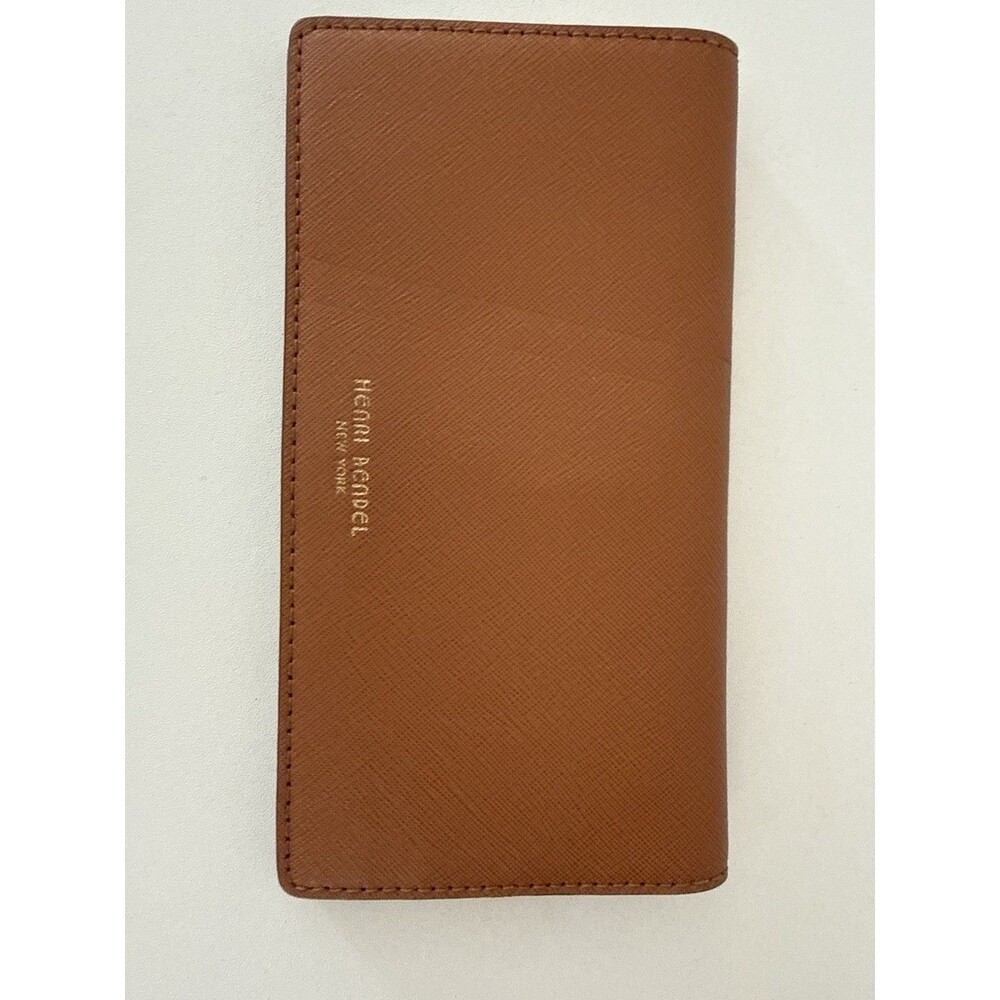 Henri Bendel New York Brown Saffiano Style Long Wallet Bifold Snap Closure
